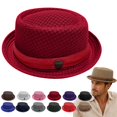 thumbnail image 1 of longantii Summer Breathable Mesh Pork Pie Hat,Cool Mesh Pork Pie Hat with Matching Ribbon & Emblem,for Beach, Parties & Daily Wear Wine, 1 of 6