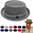 thumbnail image 1 of longantii Summer Breathable Mesh Pork Pie Hat,Retro Straw Breathable Sun Protection Cap,Lightweight Fedora Bowler Hat Gray, 1 of 6