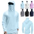 thumbnail image 1 of longantii Sun Protection Fishing Shirts for Men UPF 50+ Long Sleeve Hoodie with Face Mask UV Rash Guard Quick Dry Hiking Shirt Cyan L, 1 of 5