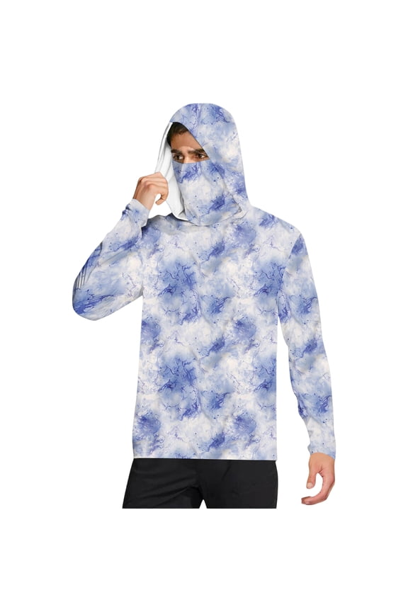 Sun Shirts for Men Quick Dry Long Sleeve T Shirts with Mask Comfortable Breathable Hoodie Camouflage Printed Hiking Outdoor Working Shirts 2026 Clothes Blue XXXL