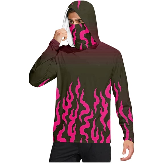 longantii Sun Shirts for Men Quick-Drying Long-Sleeved Blouses with Mask Comfy Breathable Hoodie Gradient Graphic Fishing Shirts 2026 Spring Clothes Hot Pink S