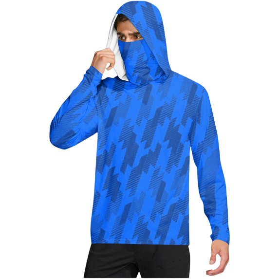 longantii Sun Shirts for Men Quick-Drying Long-Sleeved T Shirts with Face Mask Comfortable Breathable Hoodie Gradient Graphic Hiking Outdoor Working Shirts Spring Clothes Blue S