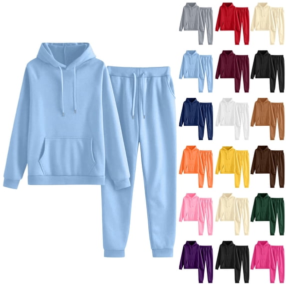 longantii Sweatsuits Women 2 Piece Outfit Casual Oversized Hoodie Sweat Set Matching Lounge Track Suit Comfy Sets Clothing Light Blue S