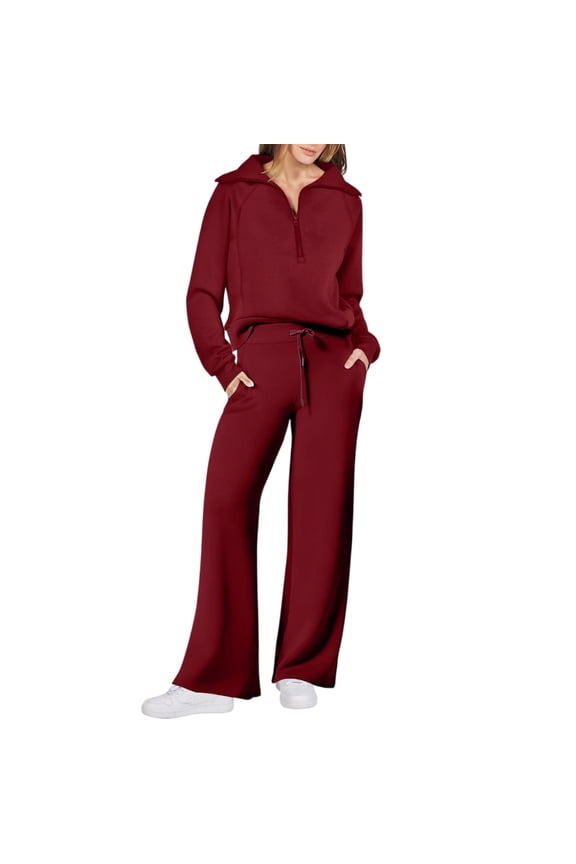 Sweatsuits Women 2 Piece Outfit Half Zip Pullover and Sweatpants Matching Lounge Sets Travel Comfiest Airport Outfits Deep Red M