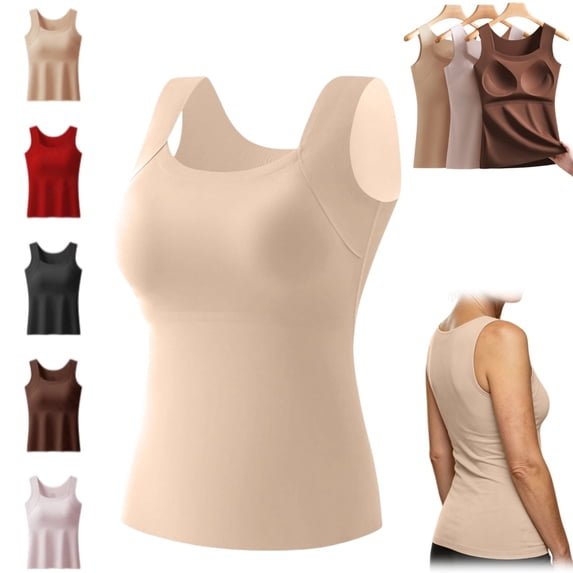 longantii Tank Tops With Built In Bras Tummy Control Seamless Wide Strap Camisole Shaper Shelf Bra Tank For Senior Beige XL