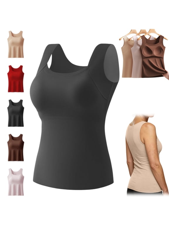 Tank Tops With Built In Bras Tummy Control Seamless Wide Strap Camisole Shaper Shelf Bra Tank For Senior Black 2XL
