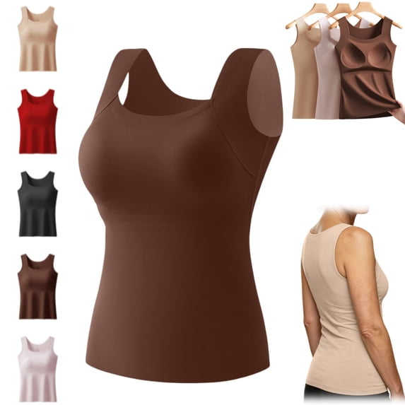 longantii Tank Tops With Built In Bras Tummy Control Seamless Wide Strap Camisole Shaper Shelf Bra Tank For Senior Coffee XL