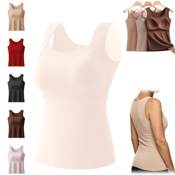 longantii Tank Tops With Built In Bras Tummy Control Seamless Wide Strap Camisole Shaper Shelf Bra Tank For Senior Light pink 4XL