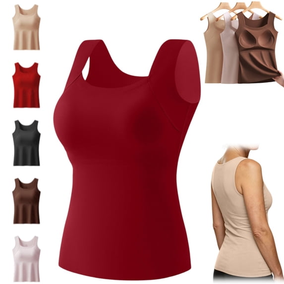 longantii Tank Tops With Built In Bras Tummy Control Seamless Wide Strap Camisole Shaper Shelf Bra Tank For Senior Red 4XL