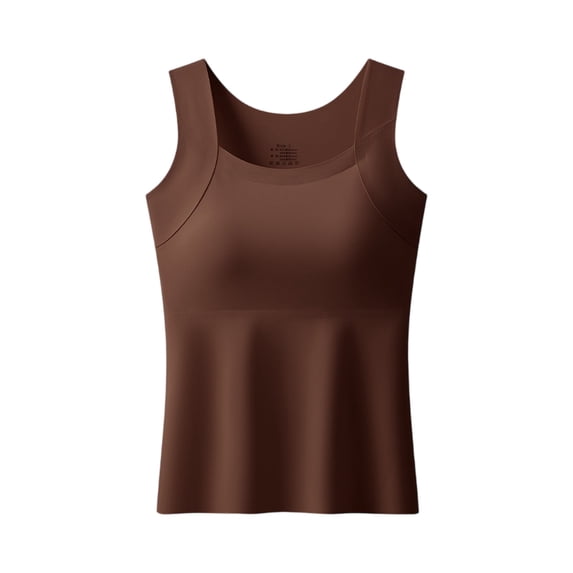 longantii Tank Tops With Built In Bras for Senior, Seamless Shaper Bra Cami, Wire-Free Tank Tops with Support, Suitable for All Body Types Coffee 3XL