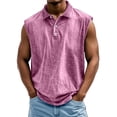thumbnail image 1 of longantii Tank Tops for Men Casual Distressed Washed Sleeveless Button Tshirts Comfortable Polo Collared Tops Summer Lightweight Gym Tees Pink XXL, 1 of 4
