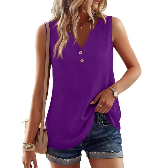longantii Tank Tops for Women Summer Sleeveless Loose Fit V Neck Button Down T Shirts Basic Tee Casual Loose Trendy Clothes 2026 Purple XL