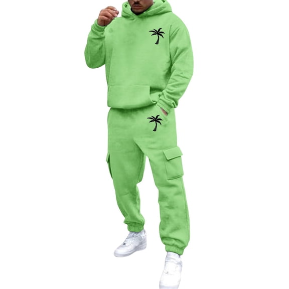 longantii Track Suits Mens Sweatsuits 2 Piece Set Hoodie and Sweatpants Jogging Suits for Men Casual Running Sweat Suit Sets with Side Pockets Fluorescent Green M