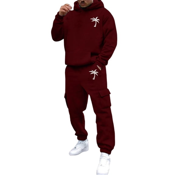 longantii Track Suits Mens Sweatsuits 2 Piece Set Hoodie and Sweatpants Jogging Suits for Men Casual Running Sweat Suit Sets with Multi-pocket Wine M
