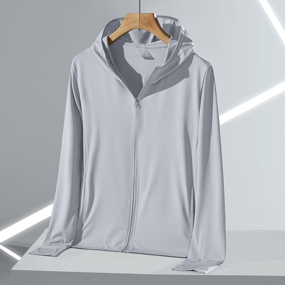 longantii UPF 50+ Tops for Women Casual UV Protection Long Sleeve Tees Relaxed Fit Hiking Outerwear Quick Dry Zip Up Summer Clothing with Drawstring Gray 4XL