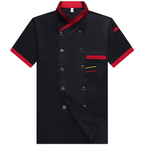longantii Unisex Chef Coat Short Sleeve Chef Jackets For Men Breathable Cook Shirts Personalized Restaurant Kitchen Working Uniform Black L
