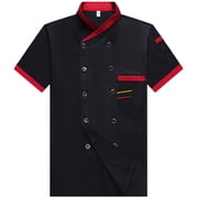 longantii Unisex Chef Coat Short Sleeve Chef Jackets For Men Breathable Cook Shirts Personalized Restaurant Kitchen Working Uniform Black XL