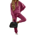 thumbnail image 1 of longantii Velour Lounge Sets for Women 2 Piece Velvet Tracksuits Jogging Hoodie Sweatsuits Soft Sports Leisure Jogger Outfit Purple Pink XXL, 1 of 5