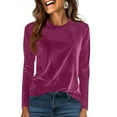 thumbnail image 1 of longantii Velvet Tops for Women Dressy Casual Crew Neck Shirts Loose Fit Vintage Long Sleeve Velour Blouse Solid Holiday Party Outfits Hot Pink M, 1 of 5
