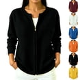 thumbnail image 1 of longantii Waffle Knit Zip Up Cardigan for Women Long Sleeve Full Zip Crew Neck Jacket With Side Pockets Lightweight Casual Fall Outerwear Coat, 1 of 5