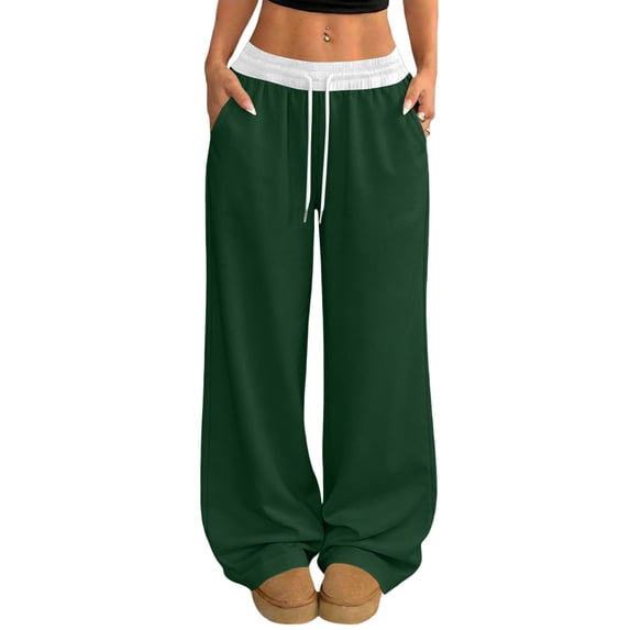 longantii Wide Leg Sweatpants Women High Waisted Baggy Pants Drawstring Elastic Waist Athletic Joggers Baggy Sweatpant Dark Green L