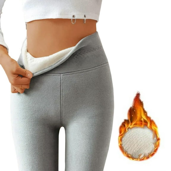 longantii Winter Pants for Women Casual Warm Sherpa Lined Leggings Winter Solid High Waisted Yoga Pants, Women's Soft Cloud Fleece Leggings Light Gray L