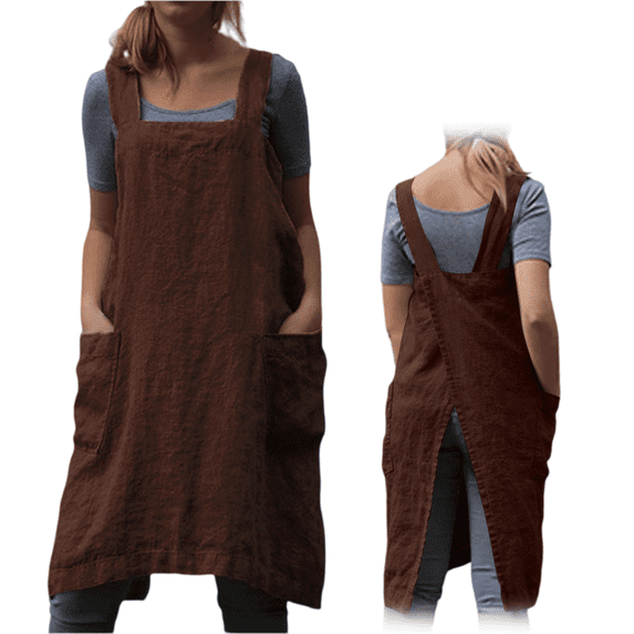 longantii Cotton Linen Pinafore Apron for Women Cross Back Design With Storage Pockets For Kitchen Home Work