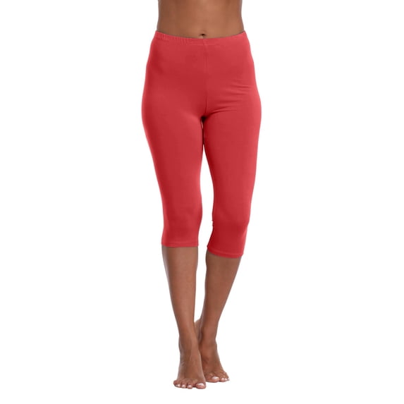 longantii Women Capri Leggings Soft Low Waist Butt Lifting Cropped Tights High Elastic Solid Color Workout Yoga Pants Daily Summer Casual Layering Bottoms Red M