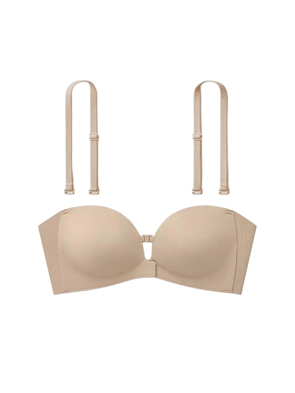 Women Invisible Strapless Bra, Strapless Front Closure Bra Wireless Push up Padded Non Slip Tube Jelly Bra(70A,Small)