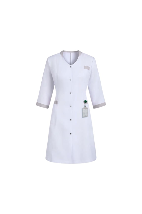 Women's 3/4 Sleeve Medical Scrub Dress V-Neck Nurse Uniform with Pockets Breathable Nurse Costume Workwear for Healthcare Spa Beauty Salon Gray S