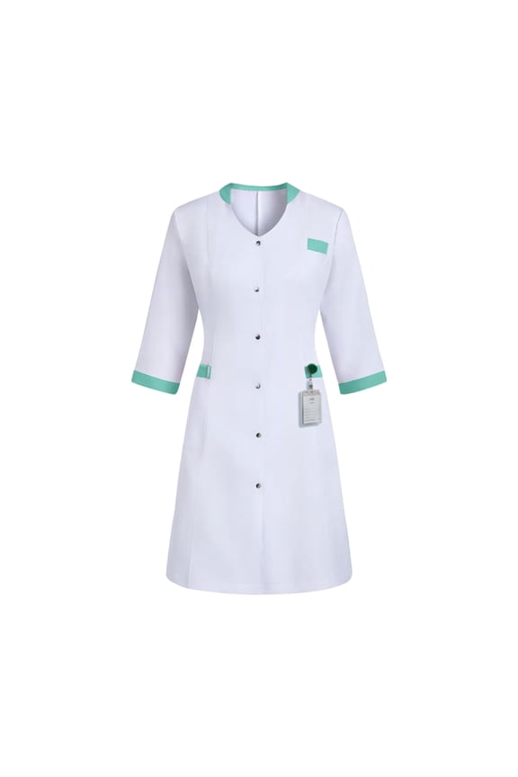 Women's 3/4 Sleeve Medical Scrub Dress V-Neck Nurse Uniform with Pockets Breathable Nurse Costume Workwear for Healthcare Spa Beauty Salon Turquoise L