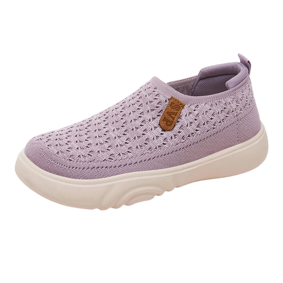 longantii Women's Breathable Mesh Slip-On Sneakers, Lightweight Casual Loafers with Anti-Slip Thick Sole, Comfortable Walking Shoes for Travel, Spring/Summer/Autumn Daily Wear Purple