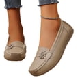 thumbnail image 1 of longantii Women's Casual Loafers Slip On Bow Wedge Driving Loafers Comfortable Leather Outdoor Walking Flat Shoes Flat Boat Shoes Khaki, 1 of 5
