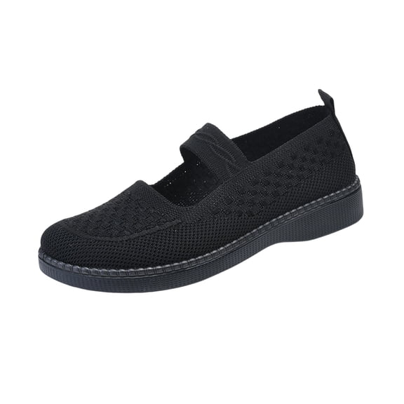 longantii Women's Comfort Knit Mary Jane Flats, Wide Width, Wide Toe Box, Adjustable Strap, Casual Dress Shoes for All-Day Wear Black