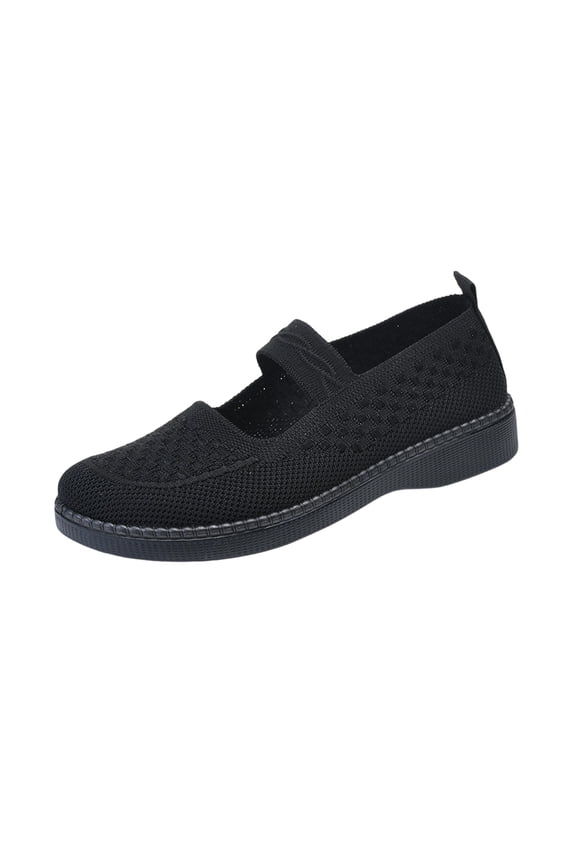 Women's Comfort Knit Mary Jane Flats, Wide Width, Wide Toe Box, Adjustable Strap, Casual Dress Shoes for All-Day Wear Black