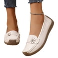 thumbnail image 1 of longantii Women's Comfort Leather Flat Slip On Loafers Casual Round Toe Soft Sole Moccasins Boat Shoes Classic Driving Lightweight Penny Work Shoe Beige, 1 of 9