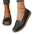 thumbnail image 1 of longantii Women's Comfort Leather Flat Slip On Loafers Casual Round Toe Soft Sole Moccasins Boat Shoes Classic Driving Lightweight Penny Work Shoe Black, 1 of 5