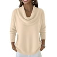 thumbnail image 1 of longantii Women's Cowl Neck Sweater Lightweight Solid Color Long Sleeve Knit Pullover Jumper Tops Beige L, 1 of 6