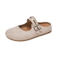 thumbnail image 1 of longantii Women's Faux Suede Double Buckle Mules, Round Toe Closed Toe Clogs with Adjustable Strap, Comfortable Slip-On Flats for All Season Beige, 1 of 7