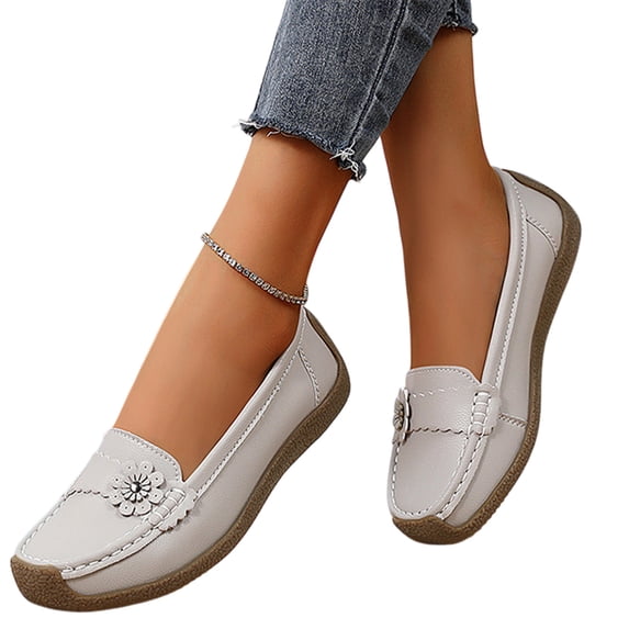 longantii Women's Genuine Leather Bow Wedge Loafers Comfortable Round Toe Slip On Driving Business Work Dress Shoes Lightweight Non-Slip Nurse Walking Flats Gray