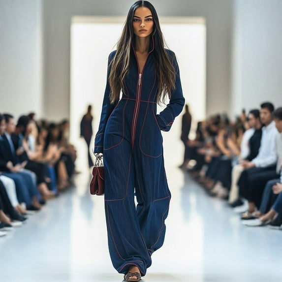 longantii Women's Jumpsuit Zip Up Wide Leg Pants Romper Casual One Piece Outfits Cargo Jumpsuits Pockets Overalls Streetwear Blue XXL