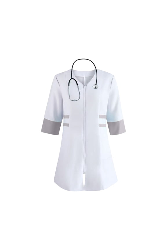 Women's Medical Scrub Dress Uniforms 3/4 Sleeve V-Neck Nurse Work Dress with Pockets Breathable Nurse Costume Spa Beauty Salon Uniform for Healthcare Workers Gray XXL