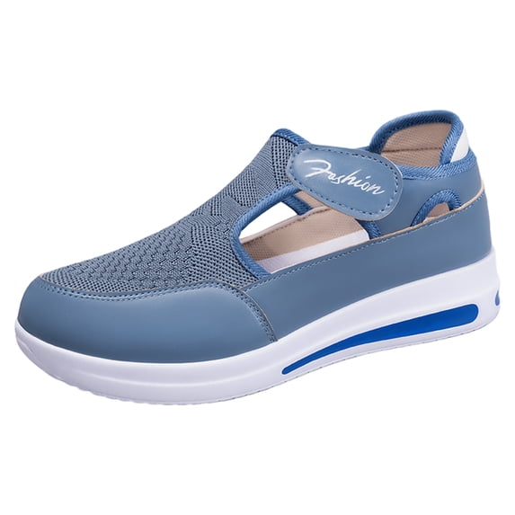 longantii Women's Orthopedic Walking Shoes Lightweight Breathable Slip-On Sneakers with Arch Support Wide Fit Non-Slip Soft Sole Casual Shoes for Seniors Blue