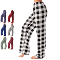 thumbnail image 1 of longantii Women's Plaid Pajama Pants Loose Fit No Drawstring Home Trousers Fall Winter Straight Leg Lounge Bottoms Casual Lightweight Loungewear Pants, 1 of 6