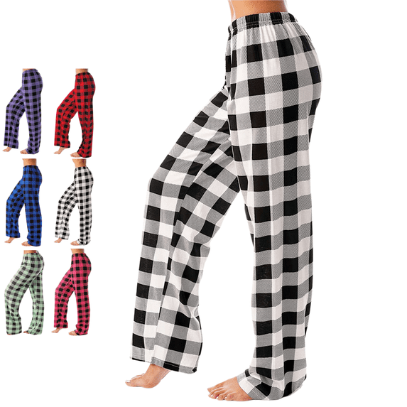 longantii Women's Plaid Pajama Pants Loose Fit No Drawstring Home Trousers Fall Winter Straight Leg Lounge Bottoms Casual Lightweight Loungewear Pants