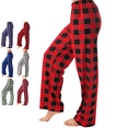 thumbnail image 1 of longantii Women's Plaid Pajama Pants Relaxed Fit No Drawstring Bedroom Capris Fall Winter Straight Leg Lounge Bottoms Cozy Breathable Loungewear Pants, 1 of 6