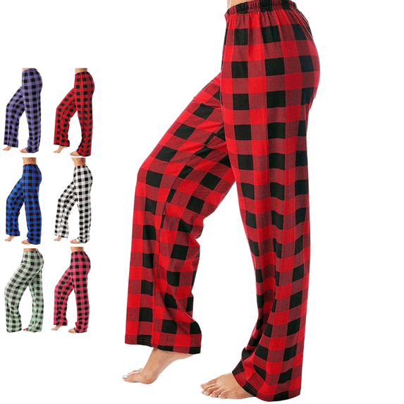 longantii Women's Plaid Pajama Pants Relaxed Fit No Drawstring Bedroom Capris Fall Winter Straight Leg Lounge Bottoms Cozy Breathable Loungewear Pants