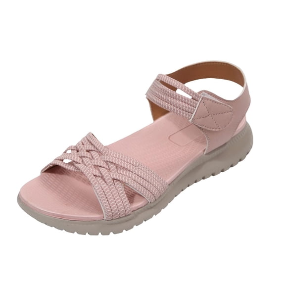 longantii Women's Platform Hiking Sandals - Adjustable Hook Loop Open Toe Non Slip Wedge Sports Sandals with Arch Support for Beach Vacation Camping Pink