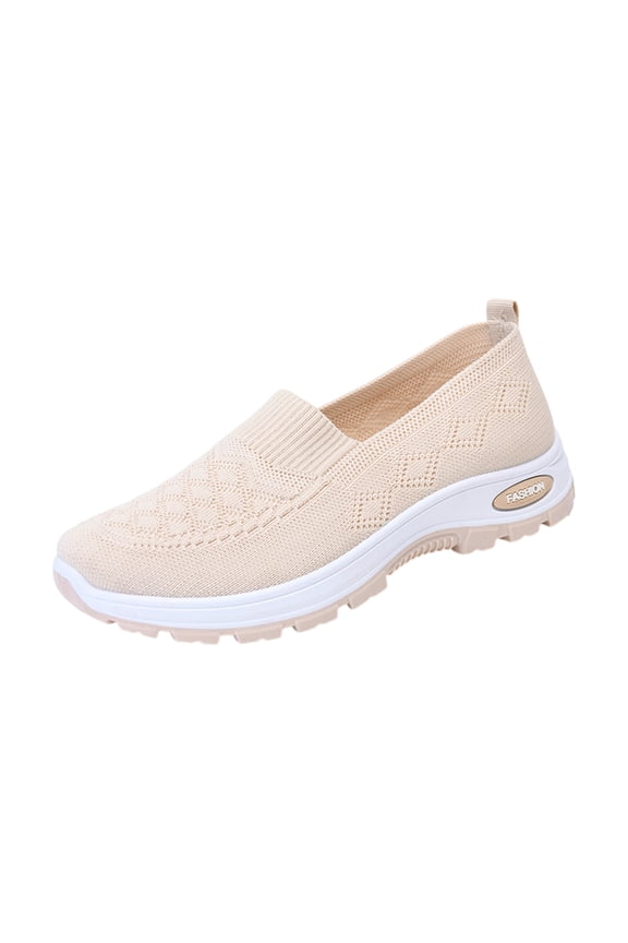 Women's Slip On Casual Walking Shoes Breathable Knit Non Slip Comfortable Lightweight Sneakers Beige
