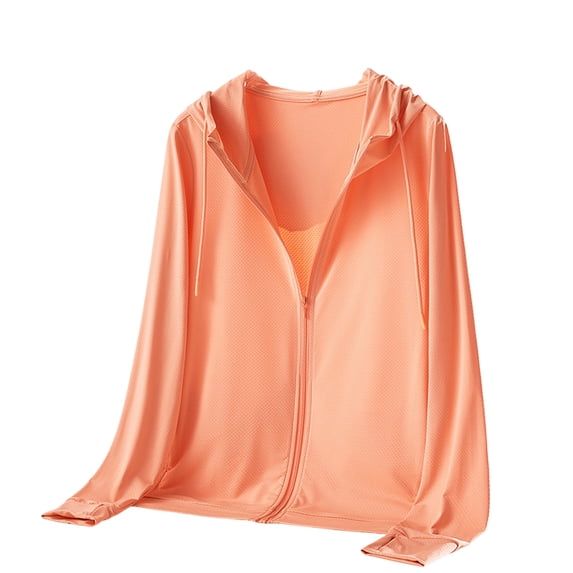 longantii Women's Sun Hoodies Lightweight Jacket for Women Zip Up UPF 50+ UV Shirt Long Sleeves Saffron XXXL